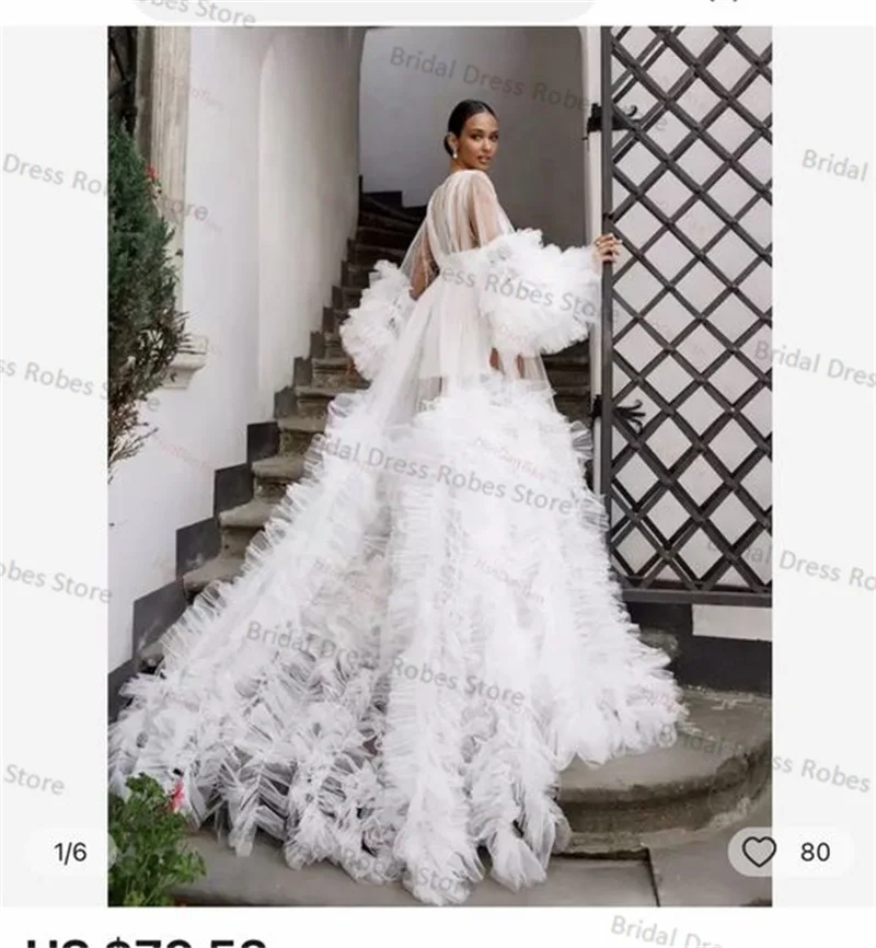 White Sheer Neck Maternity Dresses for Photo Shoot Full Sleeves Robe Puffy Mesh Pregnant Custom Made Prom Dress (NO Slip Dress)