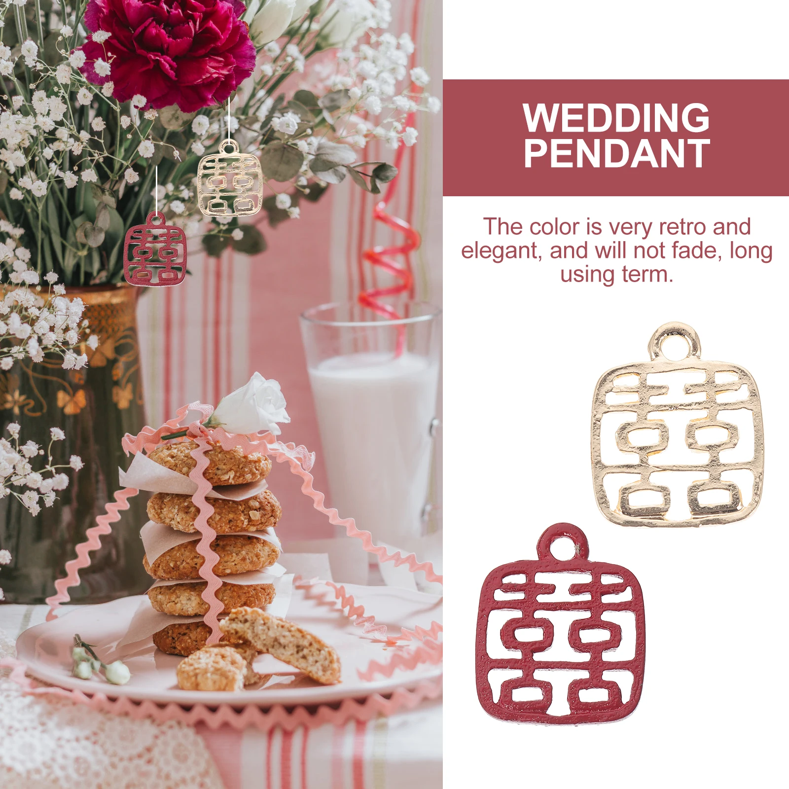 

60 Pcs Double Happiness Pendant Cherry Charms Character Wedding Supplies Hangings Chinese-style Jewelry Pendants Mother