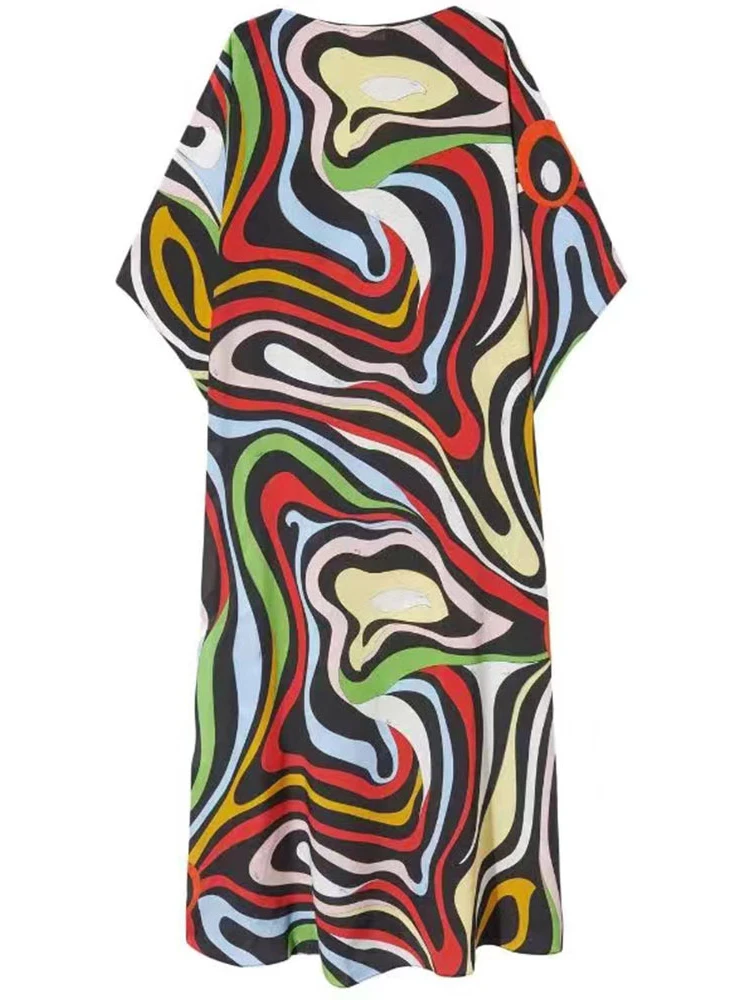 Maxi Dress Cover-Ups Women Swimsuit Batwing Sleeve Sundress Robe Summer New Print Fashion Beach Holiday Bikini Cover Up Swimwear