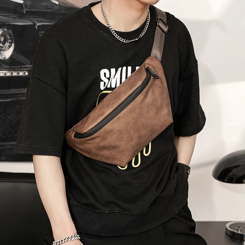 

Мужская нагрудная сумка из искусственной кожи, простой и облегающий рюкзак через плечо на одно плечо, уличная молодежная маленькая поясная сумка в стиле ретро