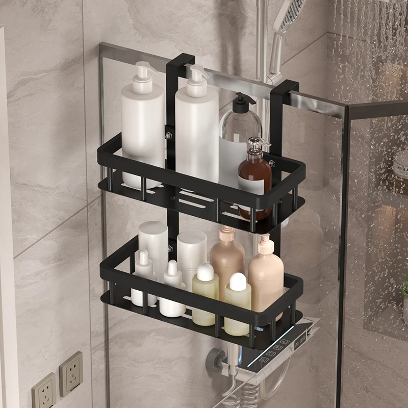 Bathroom wall mounted three-layer storage rack, door mounted rack, shower gel rack, shower room supplies storage rack