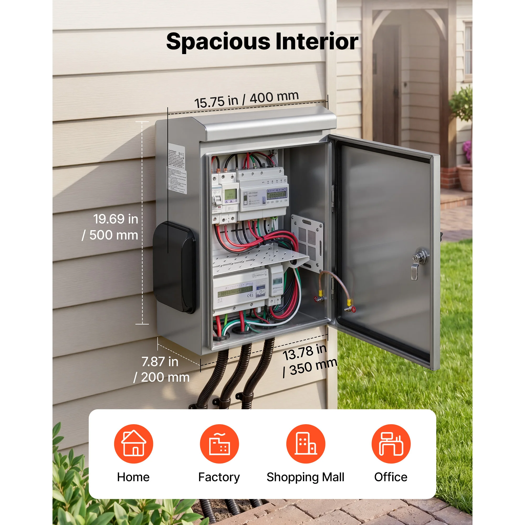 SucceBuy Outdoor Electrical Box 20 x 16 x 8 in Stainless Steel Ventilated Electrical Enclosure with Thermostat and Fan, Rain Hood, Hinge Connection, Wall/Pole Mounted