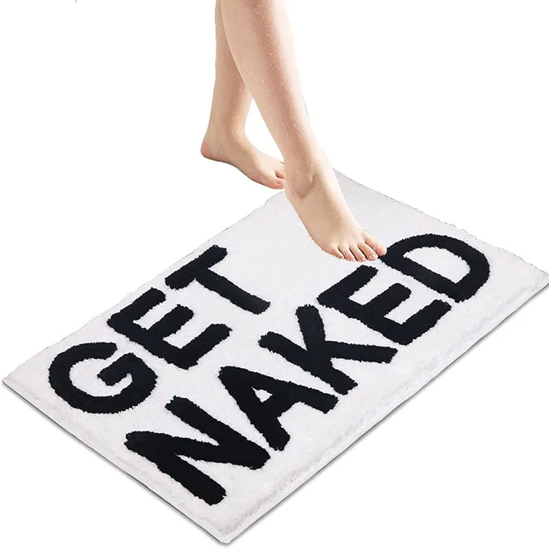 Inyahome Black and White Get Naked Bathmat Microfiber Floor Carpets Funny Get Naked Bath Rug Non Slip Floor Rugs Tapete Banheiro