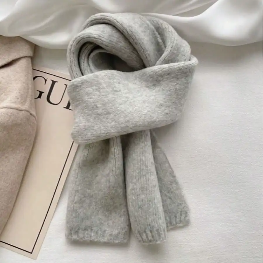 여성용 솔리드 울 숏 스카프, 부드럽고 피부 친화적인 다용도 니트 스카프 겨울용