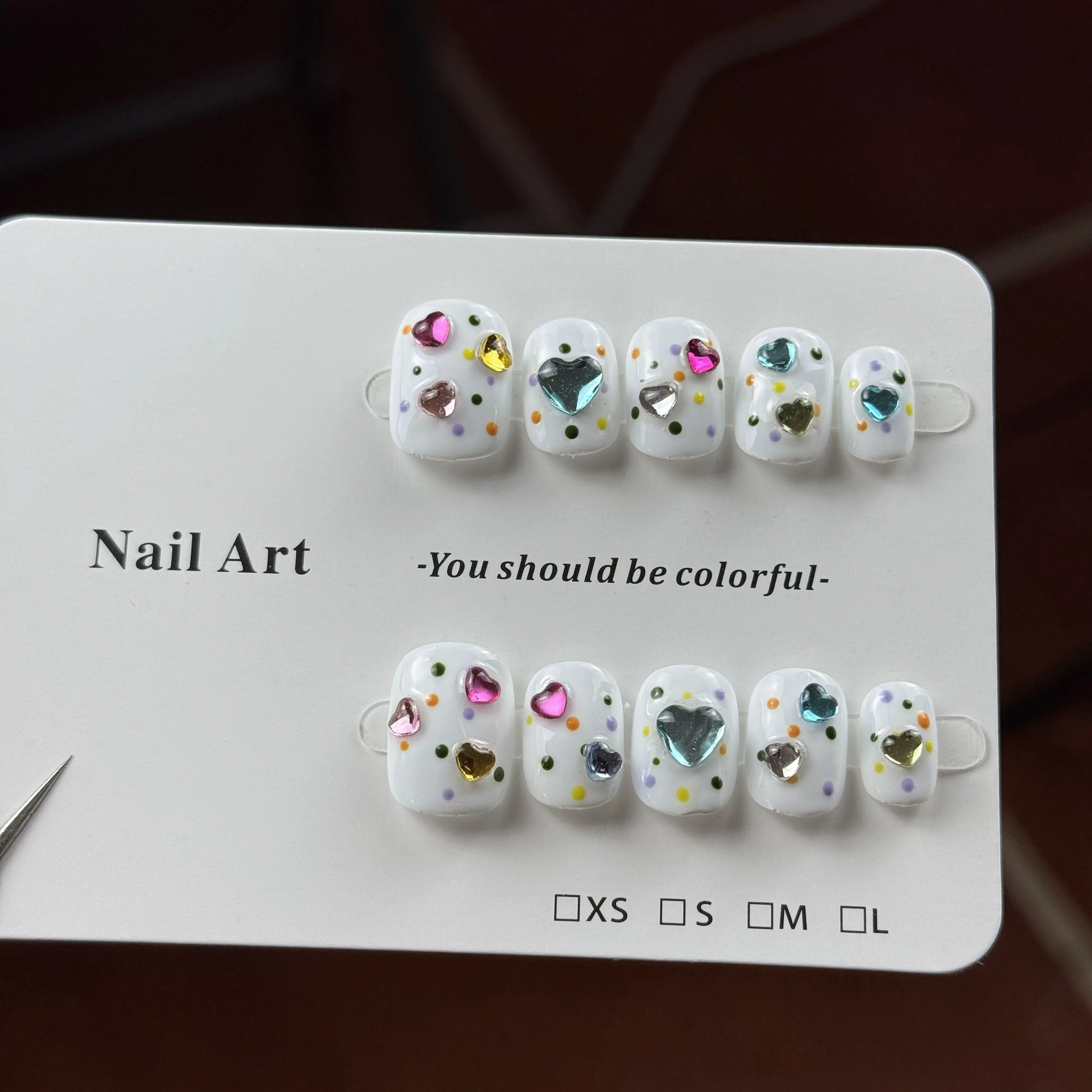 10pcs high-end Niche sweet and cool style, hand-painted three-dimensional heart-shaped diamond, dopamine color series handmade
