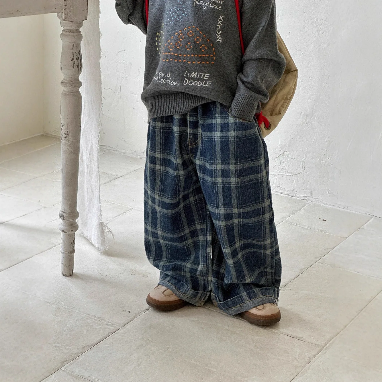 

Children's Pants Jeans Fall 2025 New Soft Plaid Trousers For Men And Women's Loose And Versatile Slacks