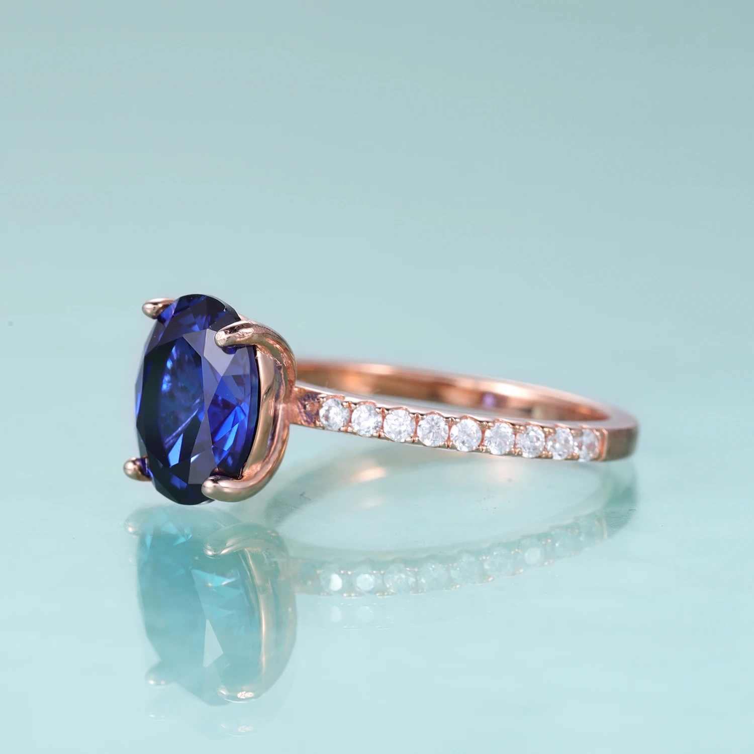 GEM\'S BALLET Vintage Oval 8X10mm Lab Blue Sapphire Engagement Ring 925 Sterling Silver Rose Gold Rings Birthstone Jewelry
