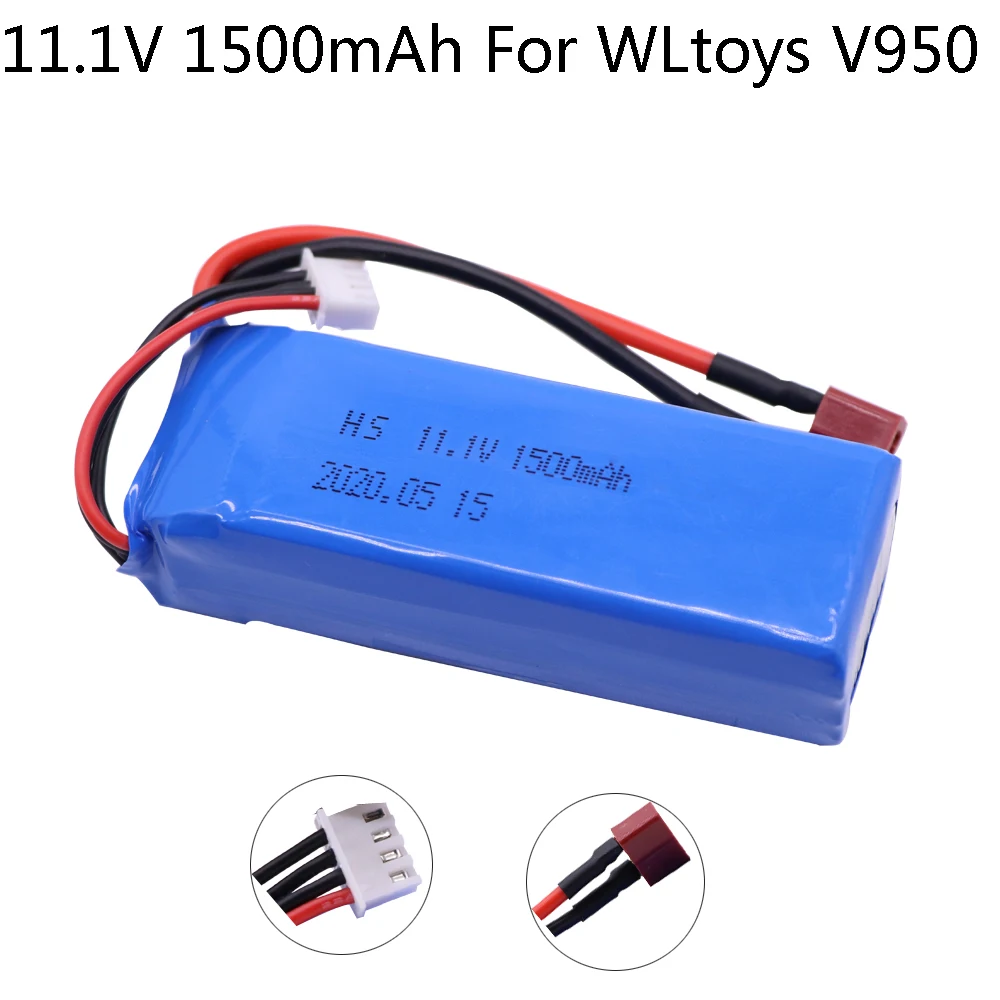 11.1V 1500mAh akumulator Lipo do modeli WLtoys V950 RC samolot części zamienne do helikopterów 11.1V akumulator Lipo T Plug 3S