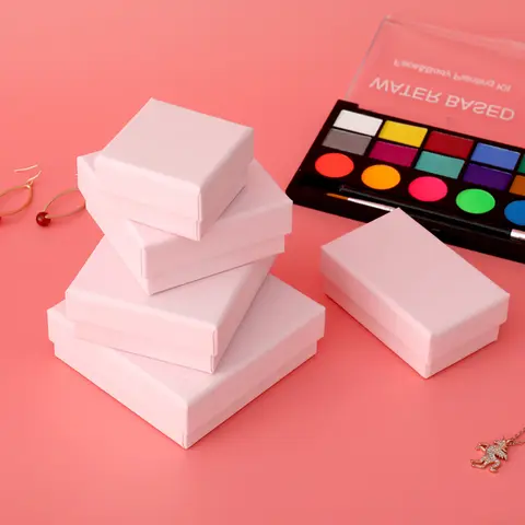 12pcs/ lot  Pink 7X7X3CM Paper Jewellry Display Case Jewelry Organizer Boxes Simple Box Earnail Rings Earrings Bracelet Necklace