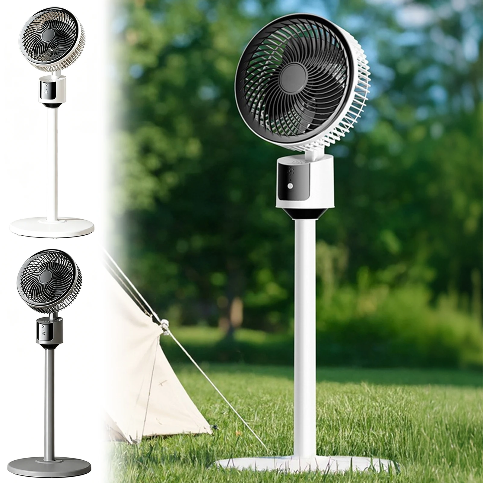 Standventilator mit Standfuß, USB-wiederaufladbarer oszillierender Standventilator, Luftzirkulationsventilator, 3 Geschwindigkeiten einstellbarer Luftkühler, für den Sommergebrauch – Detail 11