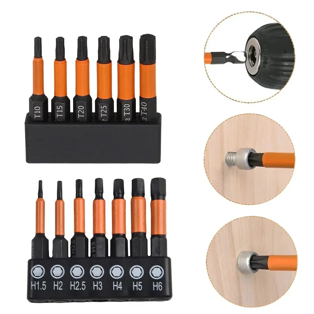 13 stücke 50mm Magnetische Sechskantschlüssel Bohrer Set Schraubendreher-bits 1/4 Hex Schaft Für T10-T40 H1,5-H6 stick Bohrer Hand Werkzeug