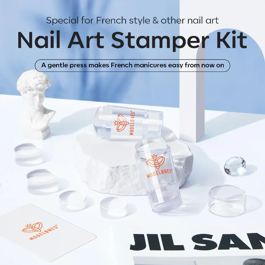 Modelones French Tip Tool Set met 6-delige nagelstempelset voor doe-het-zelf gel nagellak kunst, perfect voor het creëren van elegante Franse manicure