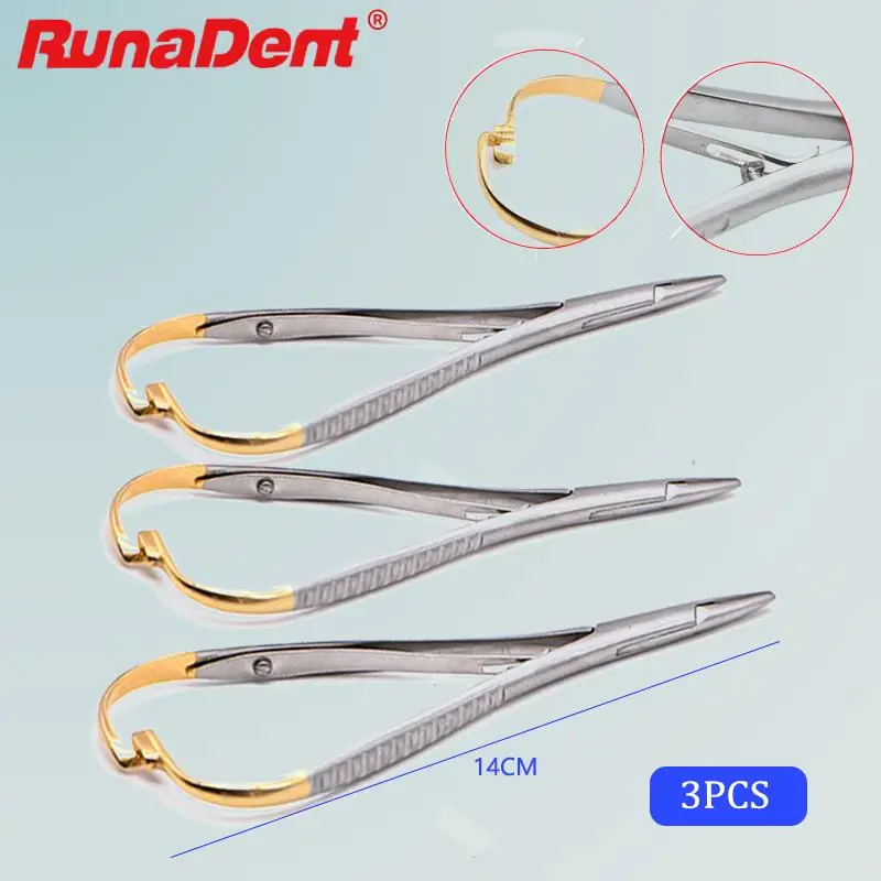 14Cm Dental Needle Holder Tweezer Stainless Steel Orthodontic Forceps with Gold Handle Dentist Surgical Instrument Equipment