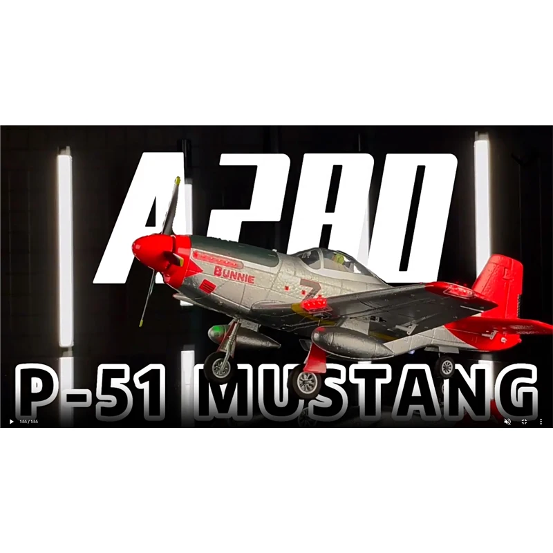 XK A280 RC Plane 2.4G 4CH 3D6G Mode Aircraft P51 Fighter Simulator with LED Searchlight RC Airplane Toys for Children Adults