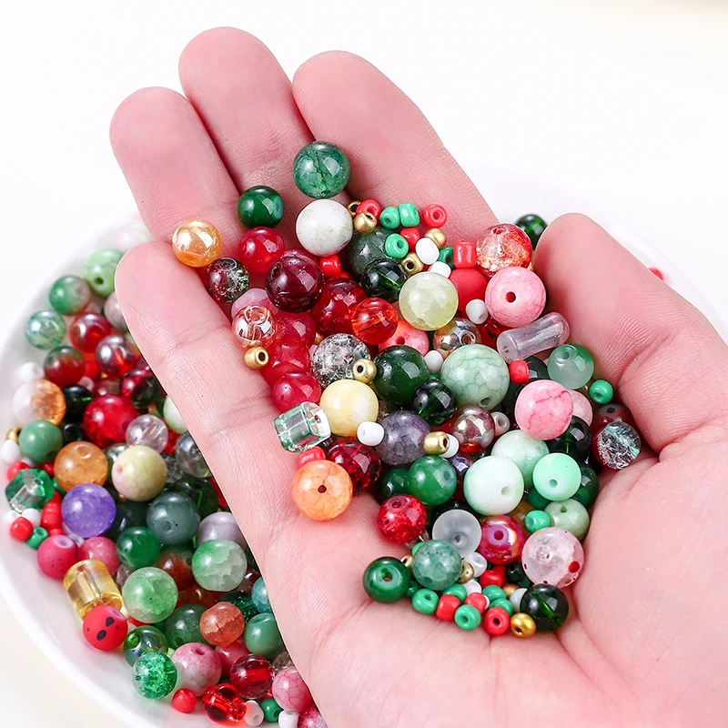 50g Assorted Glass Beads for Jewelry Making 2-10mm Colorful Crystal Beads for Bracelets Earrings Necklaces Crafts Making DIY Art