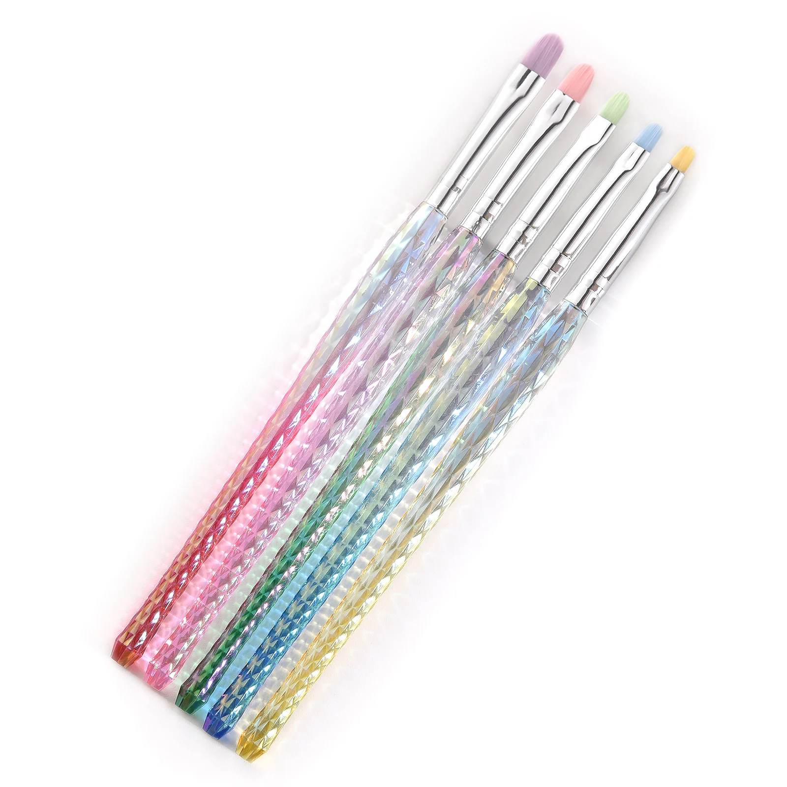 

5PCS Colorful Nail Brush Set Professional Acrylic DIY Round-Head Nail Art Gel Painting Pen Geometric Plaid Transparent Brush