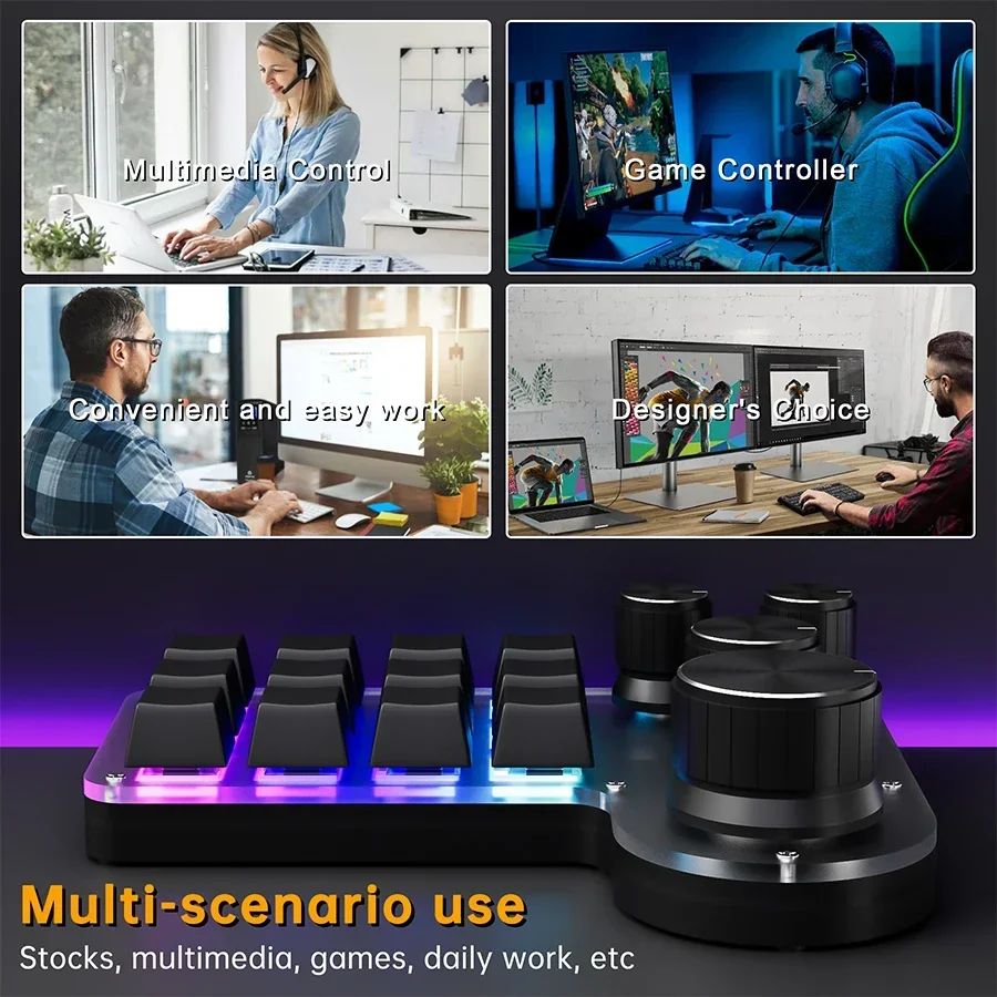 12 مفتاحًا 4 مقبض لوحة مفاتيح ميكانيكية مخصصة USB RGB Gaming 3 أوضاع برمجة لوحة مفاتيح ماكرو مقبض مخصص محمول لفوتوشوب