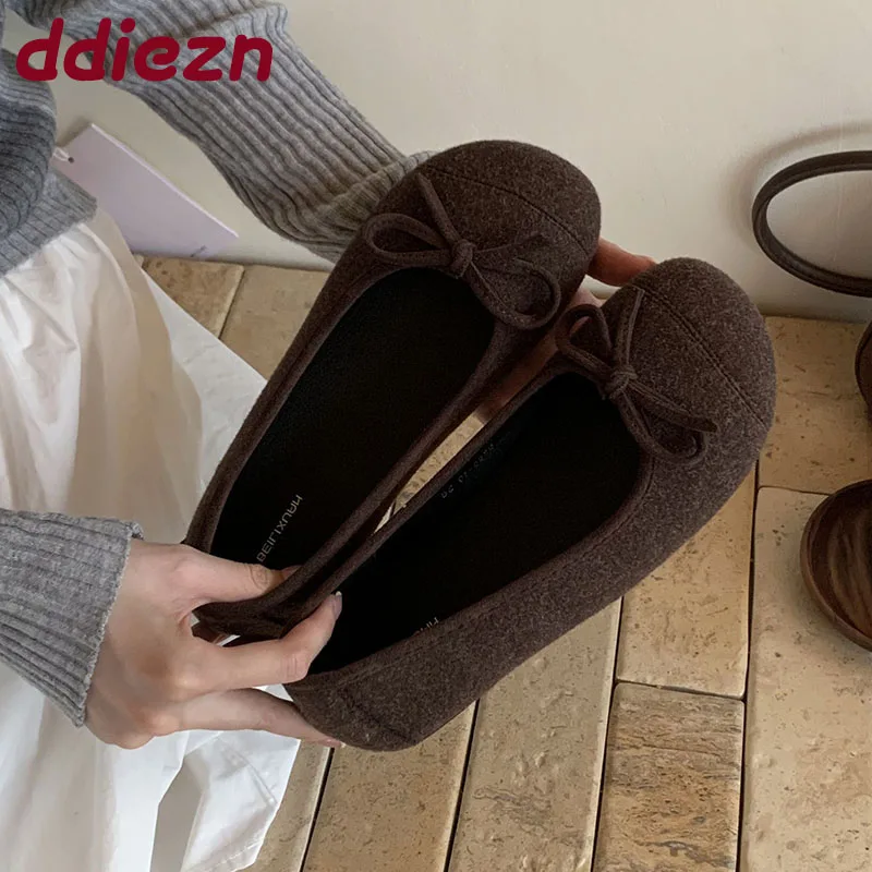 

Роскошная женская обувь с узлом-бабочкой, женская обувь из флока на плоской подошве с туфлями, модная женская обувь без шнуровки с круглым носком на плоской подошве