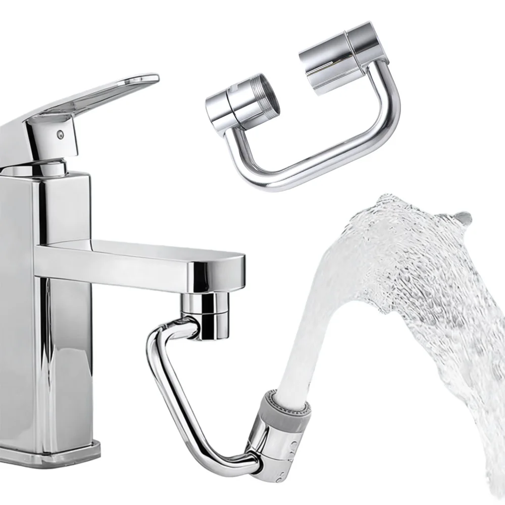 

Silver Faucet Extender U Shaped Alloy Faucet Nozzle Adapter 2 Gear Adjustable 1080° Rotation Rotating Spray Faucet Bathroom