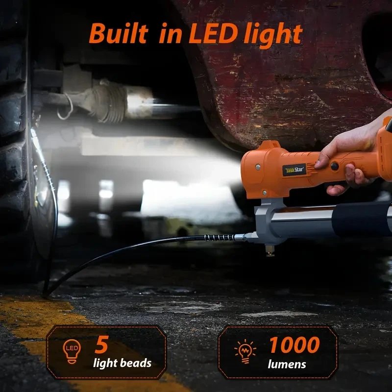 Pistolet do smaru elektryczny 2w1 Taskstar 10000PSI z wężem 39,4 cala, automatyczny, bezprzewodowy, do serwisowania maszyn rolniczych, warsztatów i ciężkiego sprzętu.