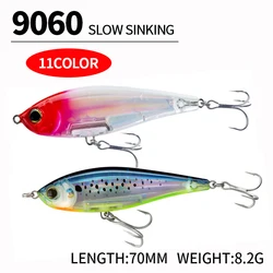 1 pçs 70mm 8.2g afundamento lento lápis isca 3d costeiro twitchbait água salgada baixo truta isca pesca wobblers pesca isca dura pe070