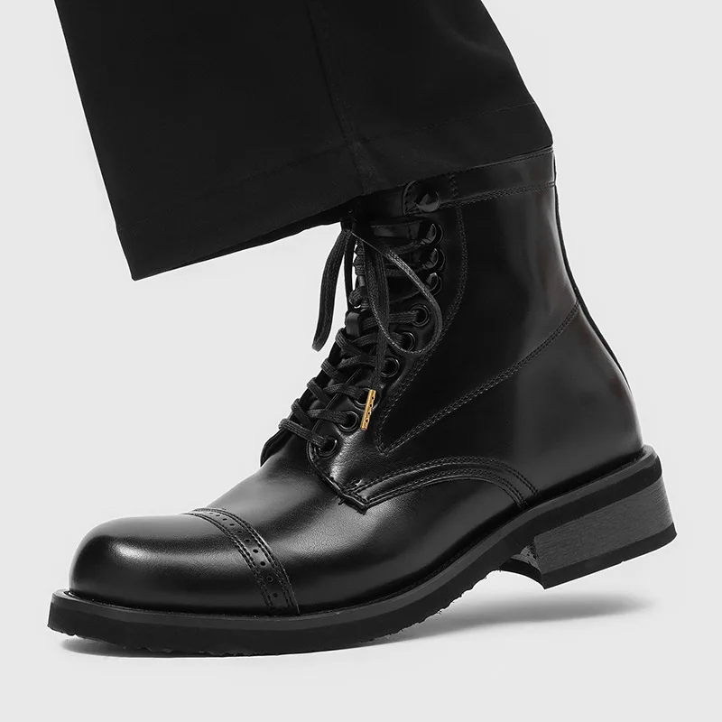England style mens fashion party prom natural leather boots lace-up black stylish shoes cowboy spring autumn boot short botas