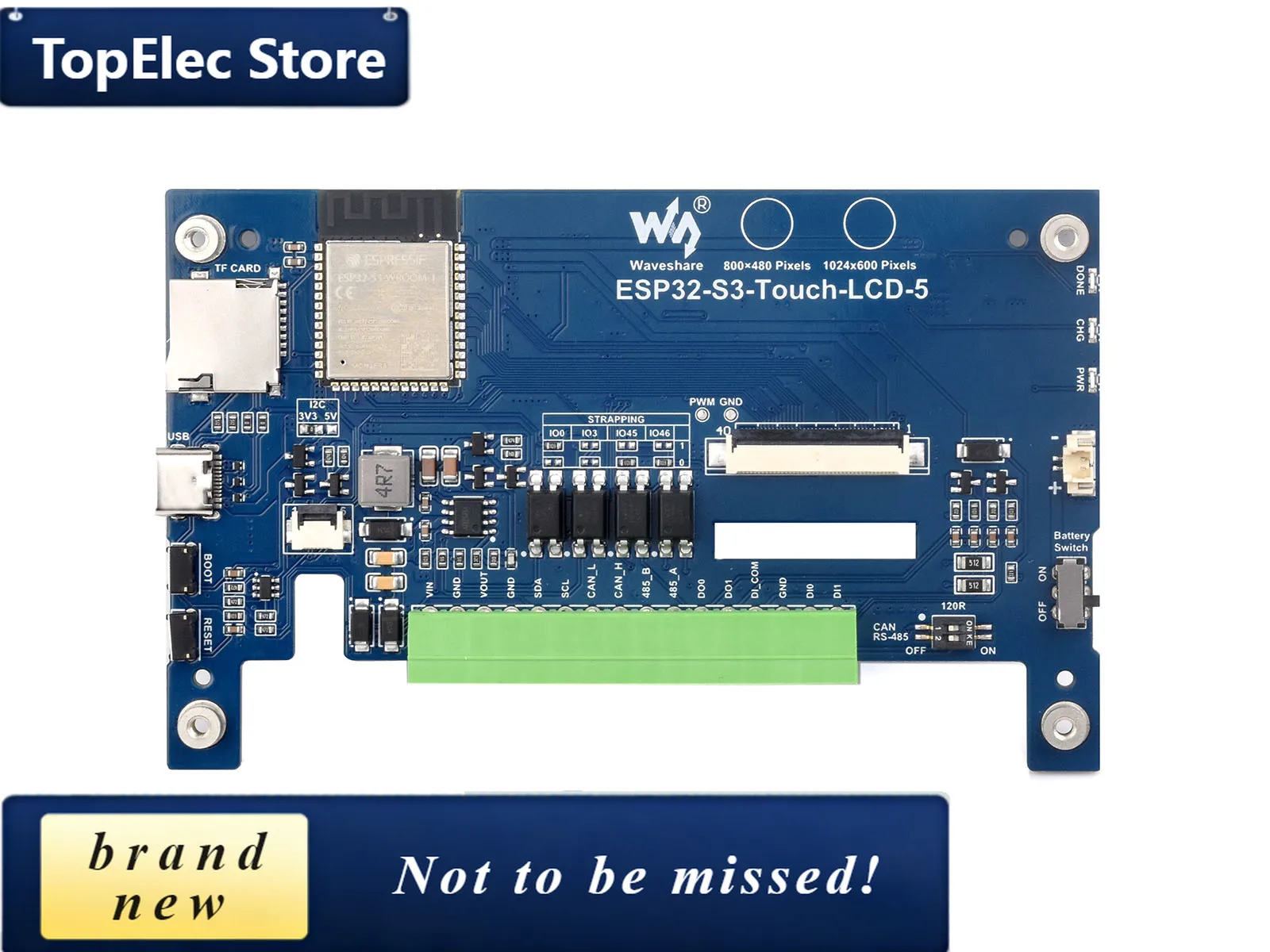 TopElec Waveshare ESP32-S3 5inch Capacitive Touch Display Development Board, 5-Point, 32-Bit LX7 Dual-Core Processor, Supports W