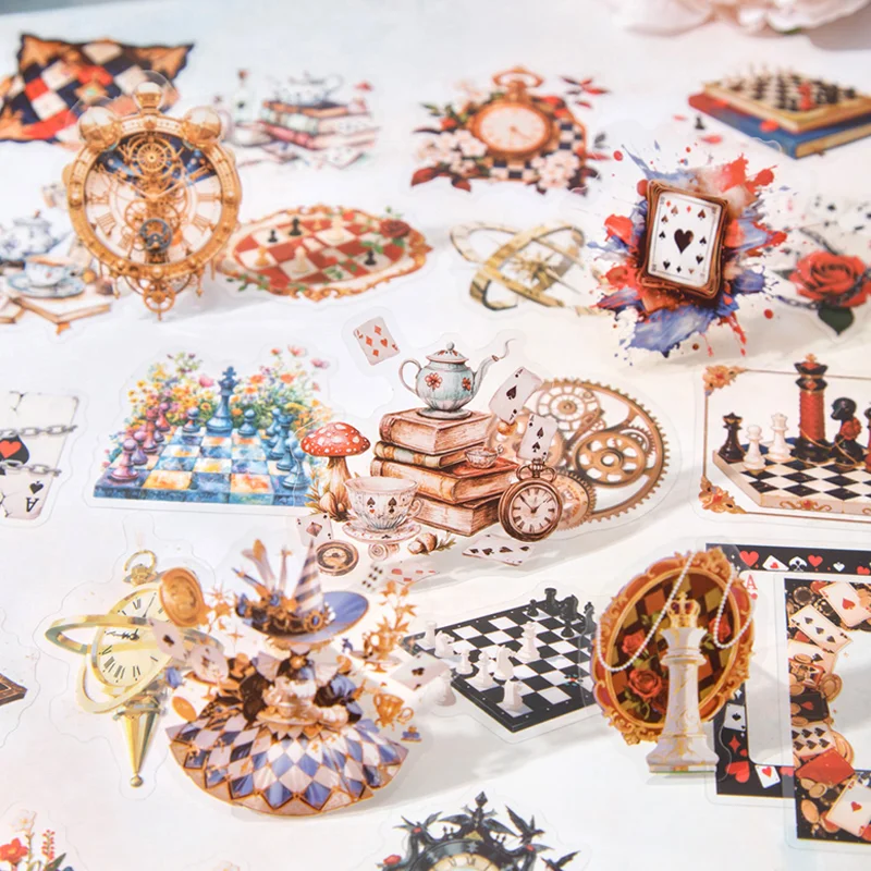 السيد ورقة الكرتون الوقت لعبة الدعامة ملصقات 100 ورقة/حزمة لطيف أليس لعبة كوب ساعة تنبيه PET ملصق القرطاسية ديكور المنزل #3