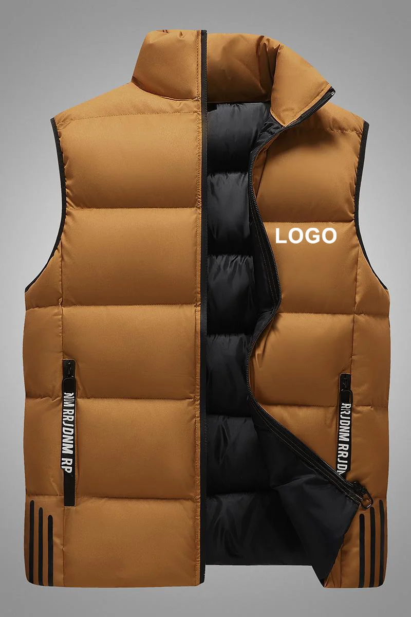 Couple's Custom Logo Stand-Collar Cotton Vest: Warm Sleeveless Gilet, White Sweater Inner, Unisex Winter Waistcoat - Logo