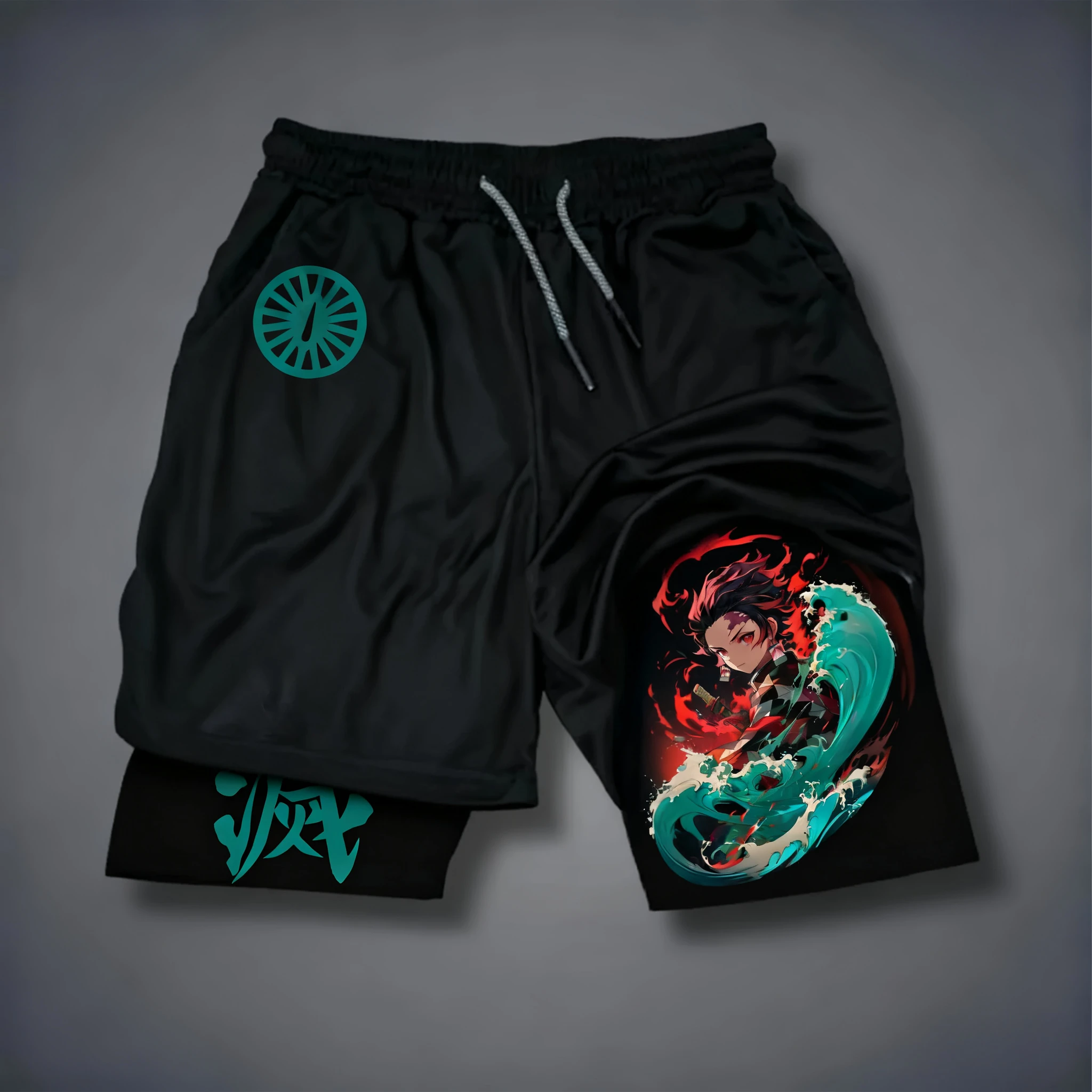 Bandai Demon Slayer Anime Men's Double-layer Shorts 2026 Summer American Sports Cycling Loose, Breathable and Fashionable Shorts