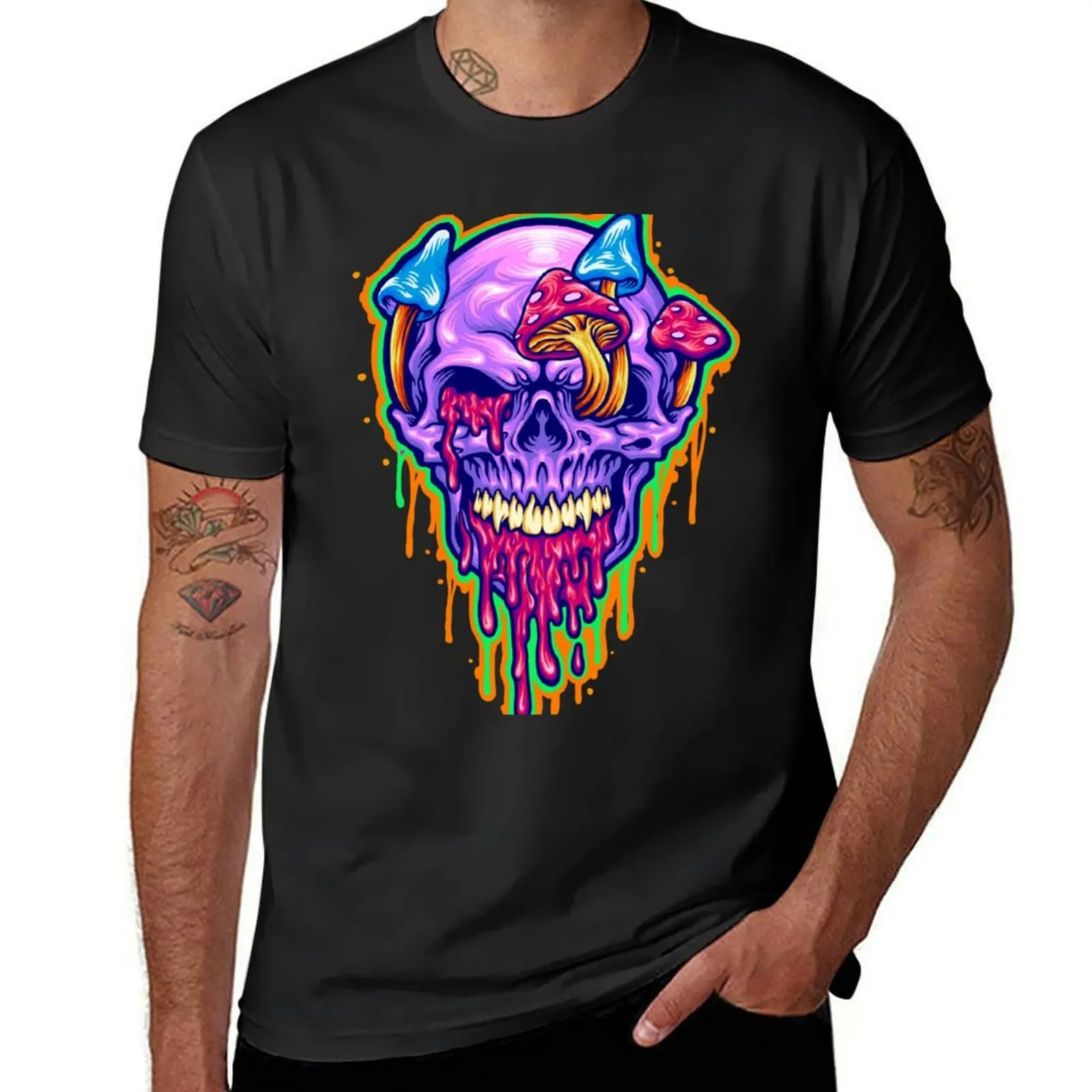 Melting Mushroom Skull T-Shirt hippie clothes plus size tops quick drying tops mens graphic t-shirts