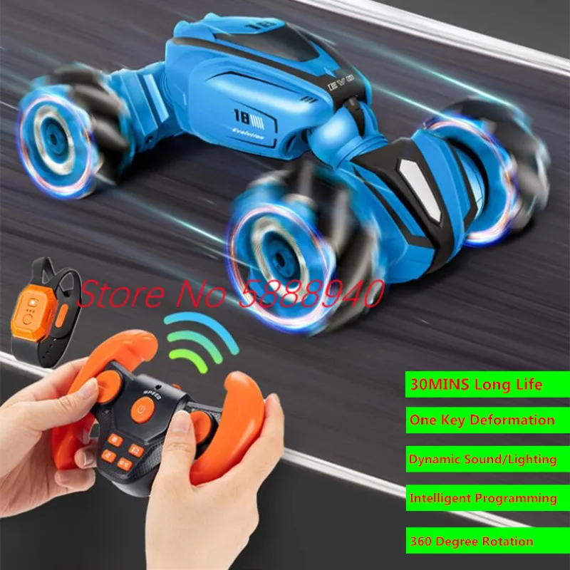 Gesture Sensing Dual Control Stunt RC Car 2.4G 1:18 One Key Deformation Smart Program MINI High Speed Remote Control Stunt Car