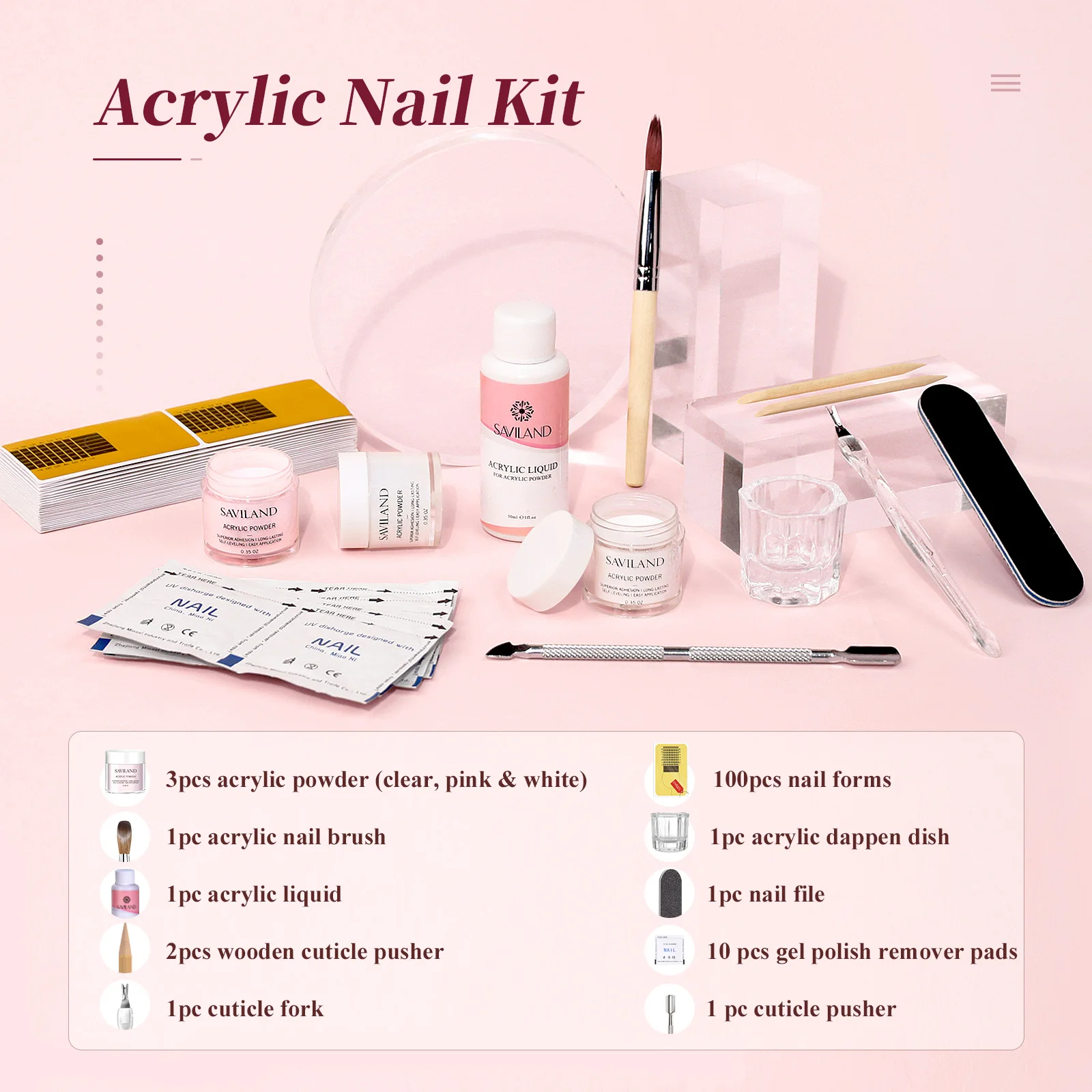 Saviland Nail Acrylic Powder and Liquid Set with Acrylic Nail Tool Kit For Manicure Crystal Nail Glitter 3D Nail Tips Carving