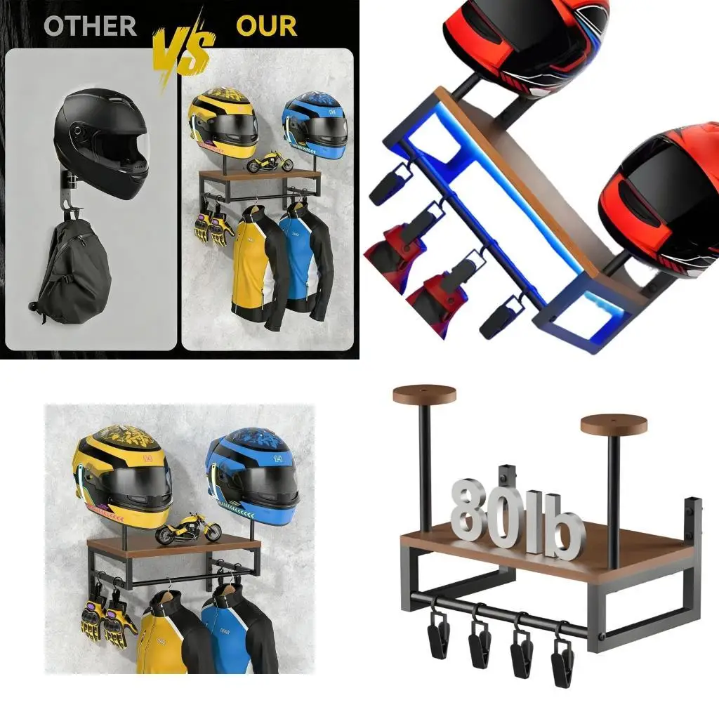 Space Saving Wall Mount Bracket For Helmets And Accessories Wooden Rack Multifunctional Use Garage Workshop
