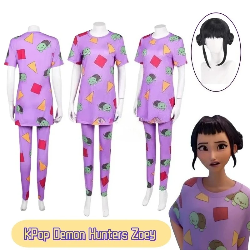 

Huntrix Zoey KPop Demon Hunters Cosplay Costume Wig Purple Pajamas Sleepwear Women Girls Halloween Party Carnival Cos Outfit
