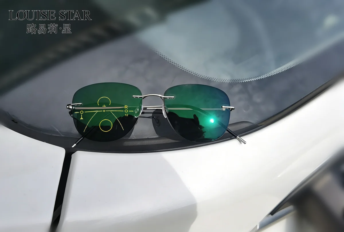New frameless progressive reading glasses with photochromic color for outdoor reading, CR-39 resin lenses