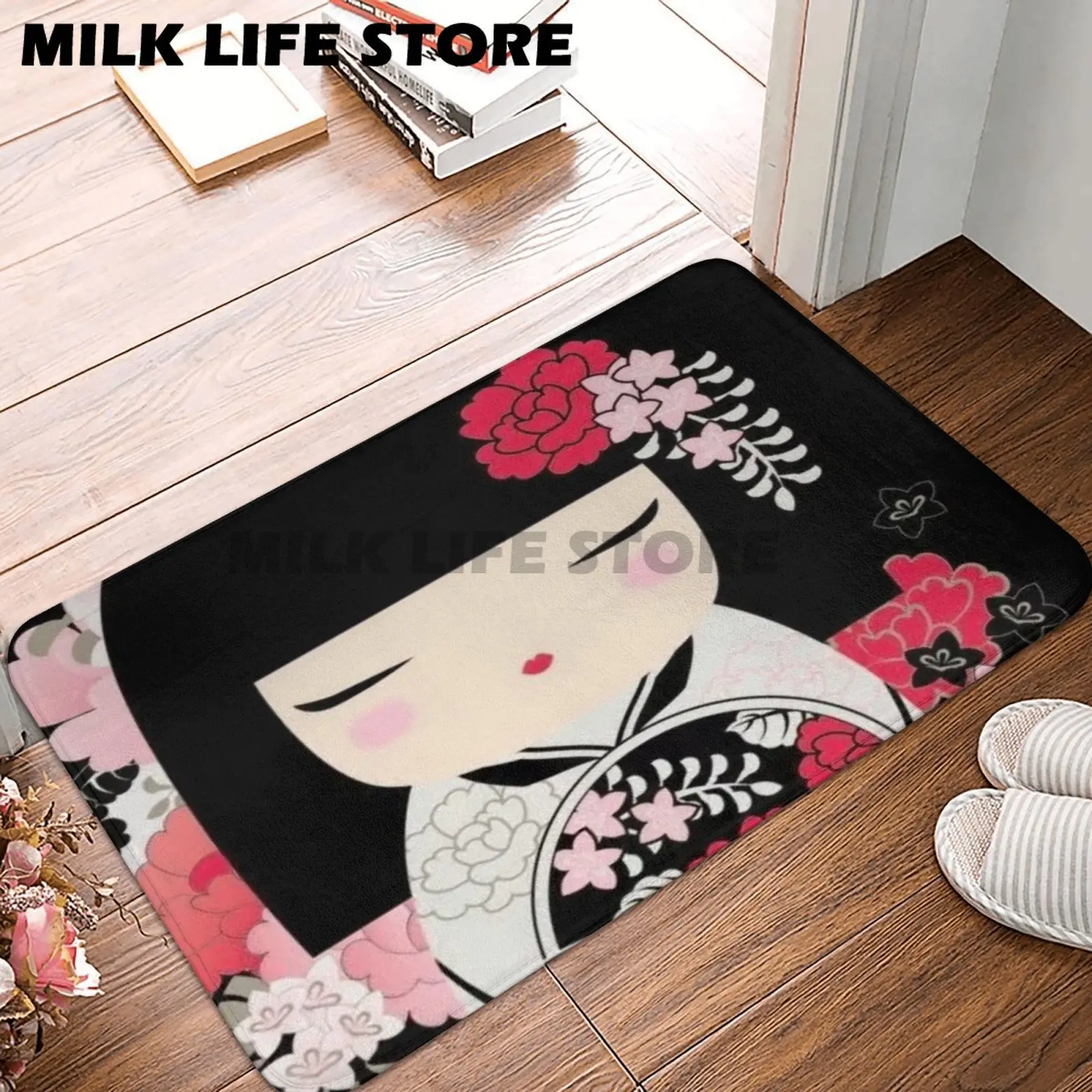 

Red Sakura Kokeshi Doll Doormat Rug Carpet Mat Footpad Polyester Anti-slip Durable Front Room Corridor Kitchen Bedroom Balcony