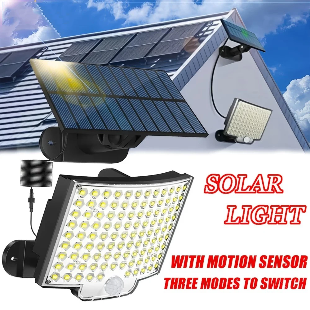 Dusk To Dawn Bulb - 106個のLED搭載、3000LM、ソーラー式モーションセンサー付き投光器、リモコン付き、夕暮れから夜明けまで点灯、LEDソーラーセキュリティ防水IP54ウォールライト
