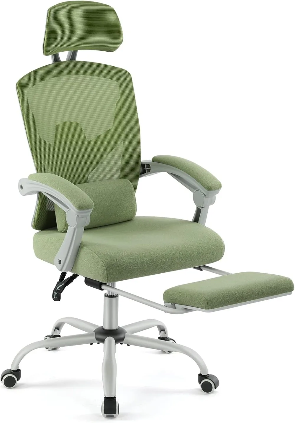 AFO Ergonomic Office Chair,  with Lumbar Pillow and Retractable Footrest, Mesh Padded Armrests Adjustable Headrest (WY-9053-GN)