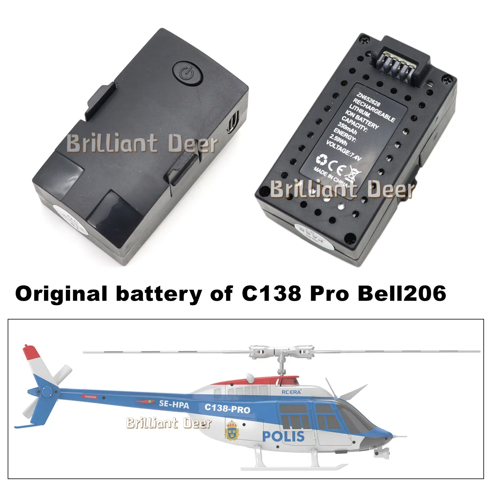 

7.4V 350 mAh LiPo Battery Original Parts for C138 BELL206 RC Helicopter