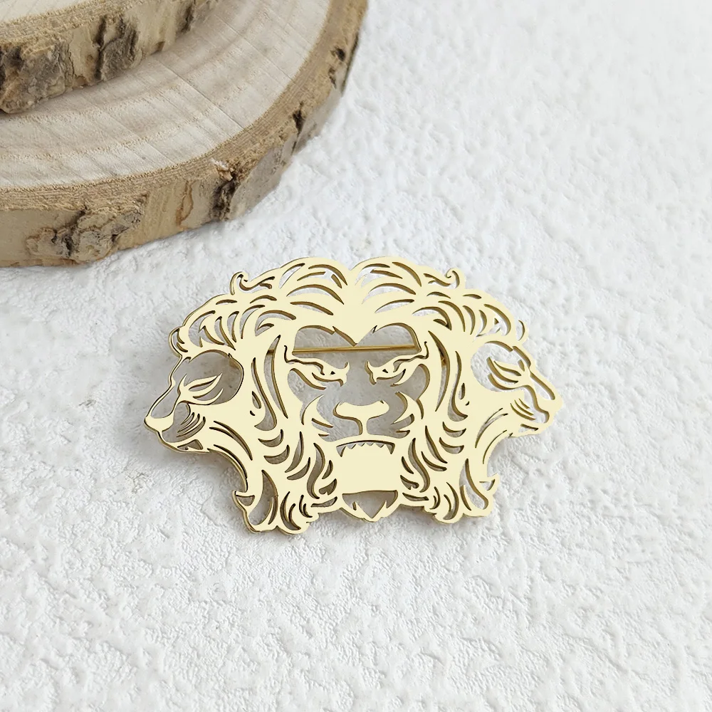 Retro high-end lion head shaped stainless steel brooch, trendy and fashionable pin, no fading, men's brooch, women's brooch