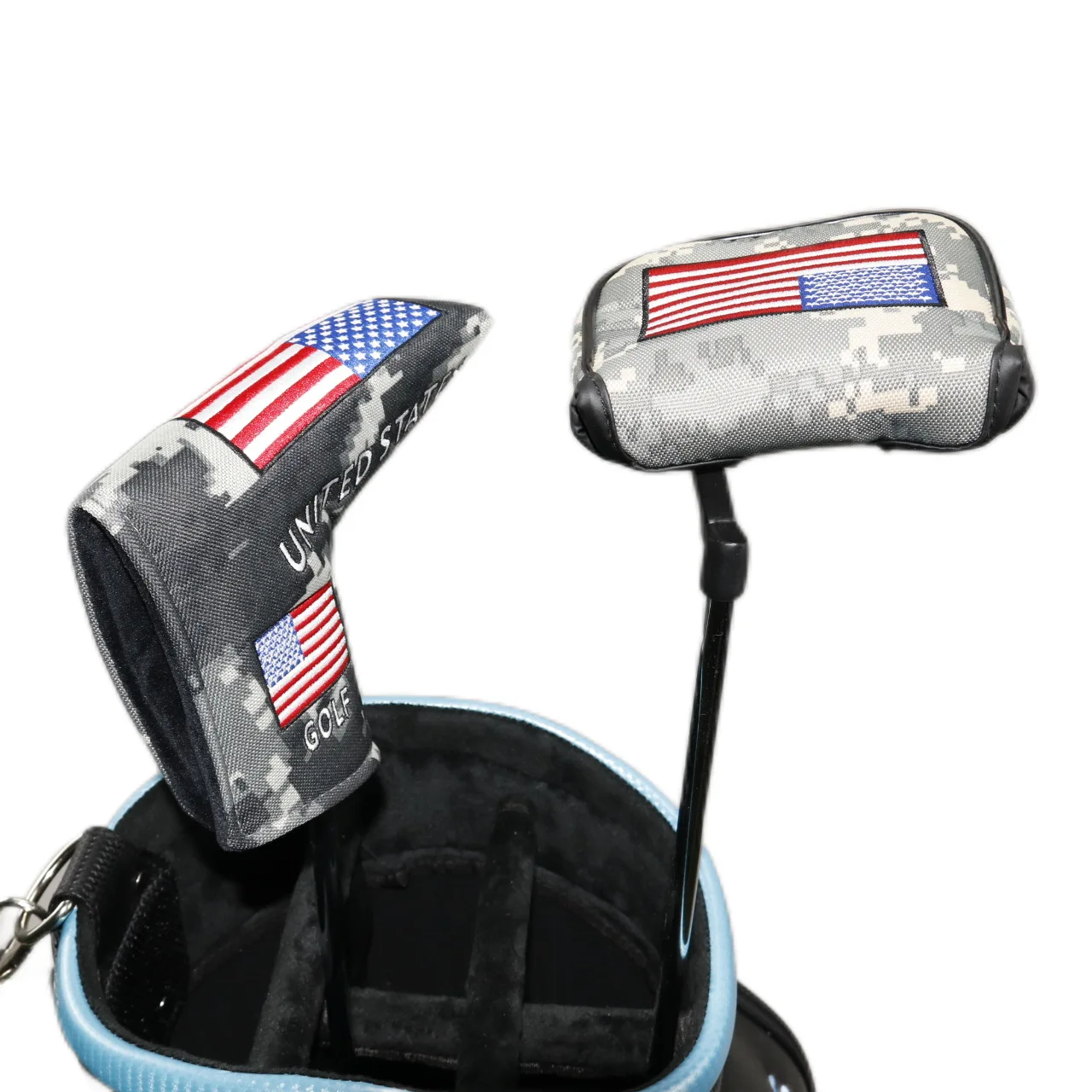 Golf Putter Headcover Canvas Flag Pattern Half Round & Square Shape Putter Cover Club Head Protective Sleeve