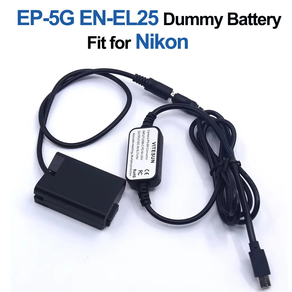 

USB Type C PD Adapter Power Cable EP-5G DC Coupler EH-5 MH-32 EN-EL25 Dummy Battery Fit for Nikon Z50 ZFC Cameras