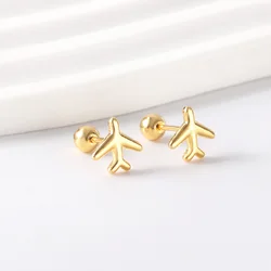 Stainless Steel Jewelry Suitable for Women's Party Metal Material Steel Ball Screw Plug Airplane Gold Color Earring Gift