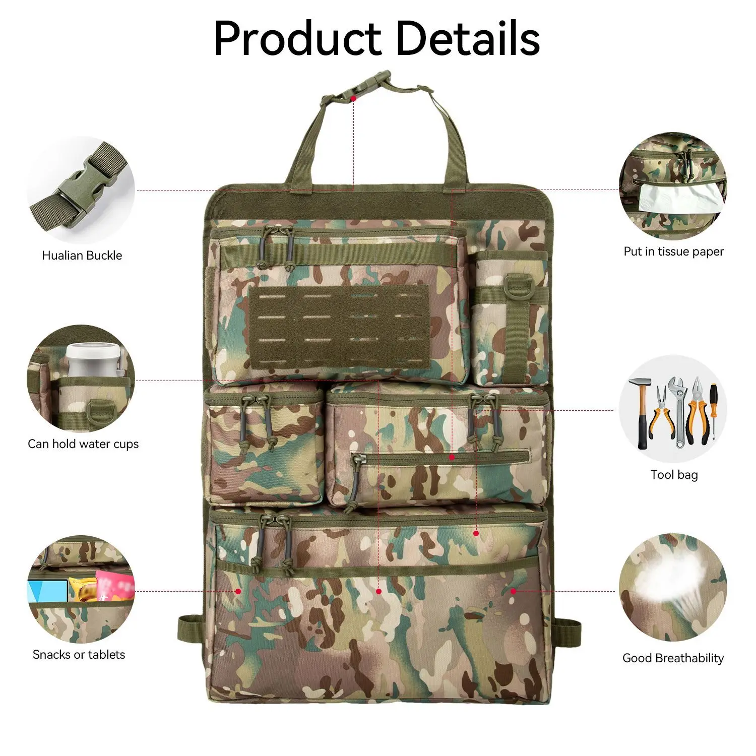 Oxford Taktische Aufbewahrungstasche für Auto-Rücksitz Multifunktionaler Gepäckorganizer Hängende Rücksitztasche für Outdoor – Detail 1