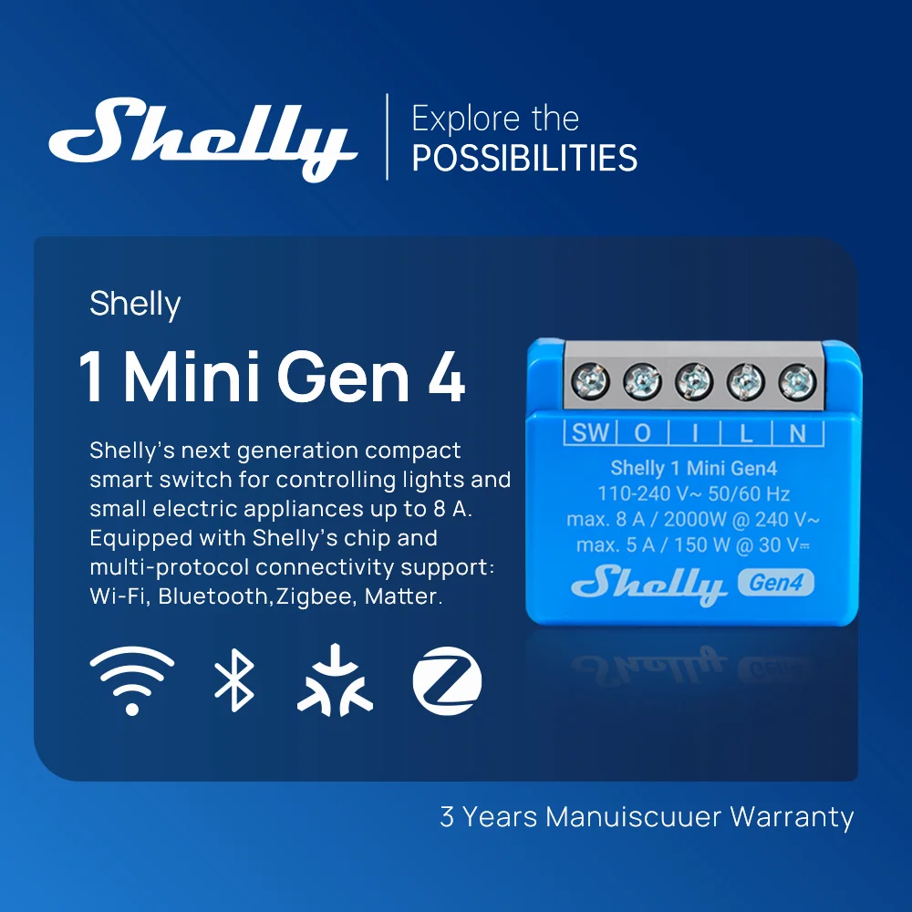 Shelly 1 Mini Gen4 Matter Smart Home Zigbee iot WiFi inteligentes Garage Door Smart Life Control Alexa Google Home HomeKit