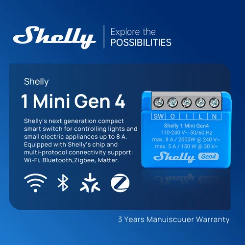 Imagen 2 del producto Shelly 1 Mini Gen4 Matter Smart Home Zigbee iot WiFi inteligente puerta de garaje Control de vida inteligente Alexa Google Home HomeKit