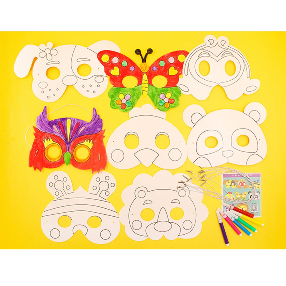 หน้ากากเปล่าสำหรับงาน DIY จำนวน 10 ชิ้น หน้ากากกระดาษสีขาวสำหรับระบายสี วาดภาพ ระบายสีลายการ์ตูนสำหรับเด็ก