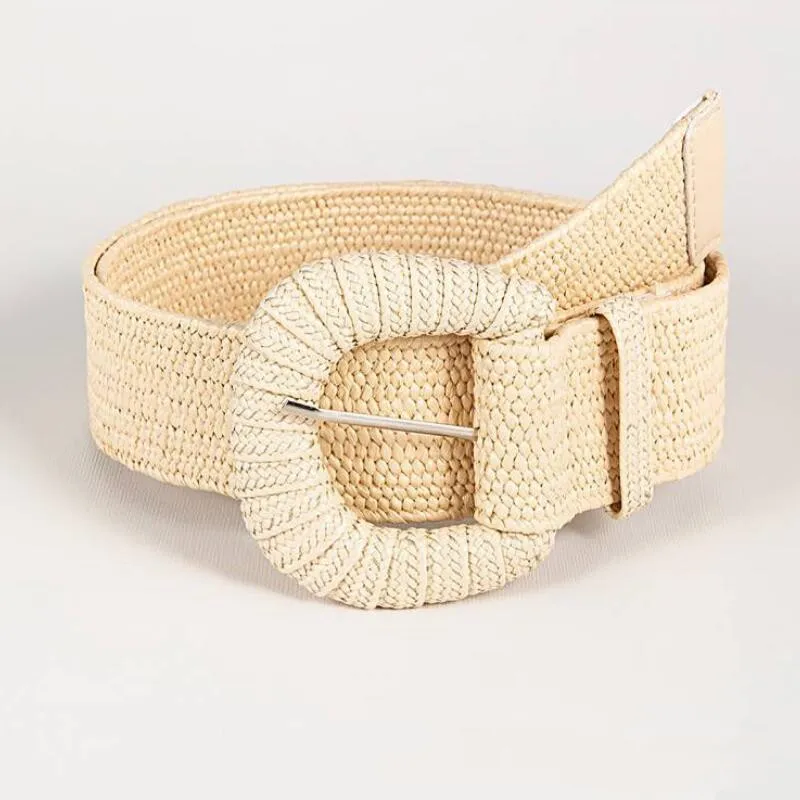 New Retro Women Summer Pin Buckle Belts Fashion Female Braided Wide Belts Designer Woven Elastic PP Straw Grass Girls Waistband