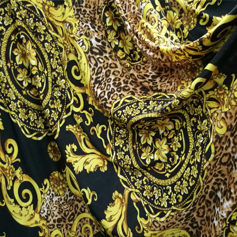 Good,Yellow Leopard,Cotton/SPANDE Knit Fabric,Ice Silk,4 Side Elastic,African Flower Cloth,DIY,Sew,Dance Dress,Large Swing Skirt